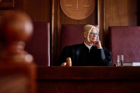 Judge in black robe listening to case in Baldwin County Alabama